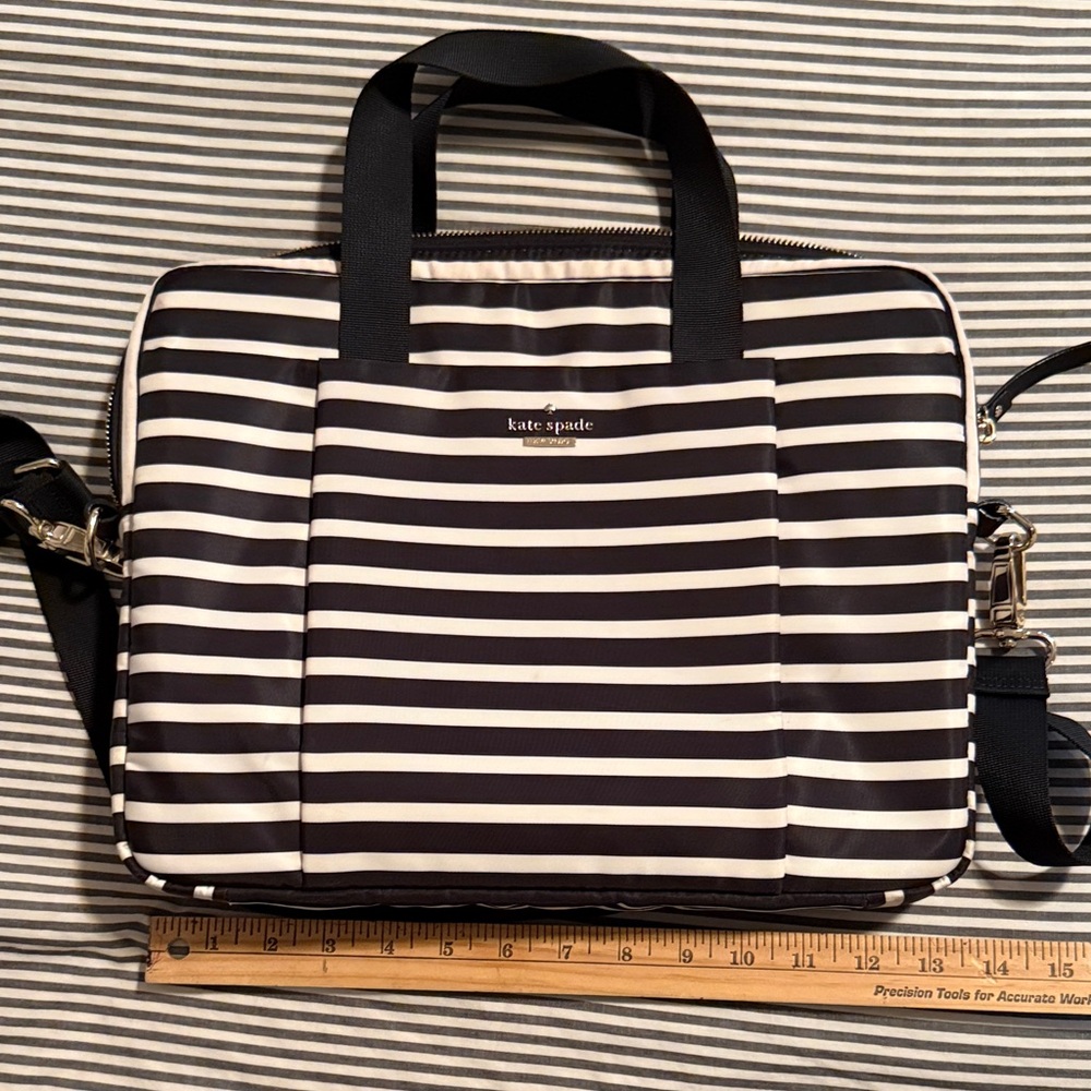 Kate Spade Black and White Striped laptop Bag